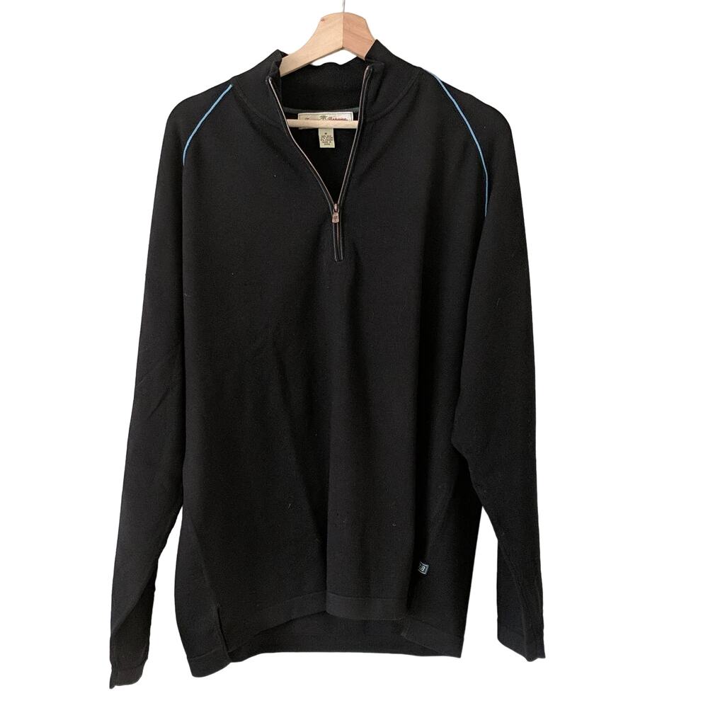 Tommy Bahama Men's 1/4 Zip Pullover Sweater Long Sleeve Black Silk Nylon Medium